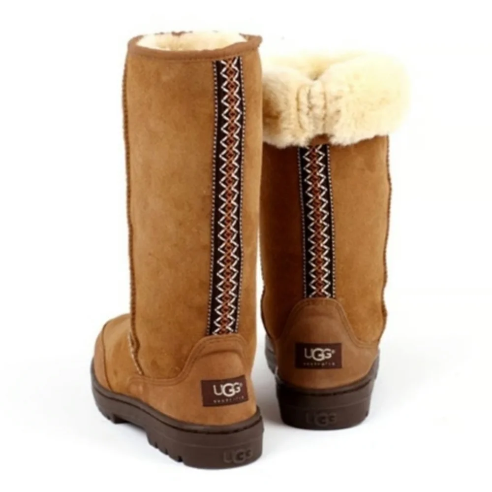 VTG UGG Wmn's Ultimate Tall Tasman Braided Brown Suede Shearling Winter Boots, 7